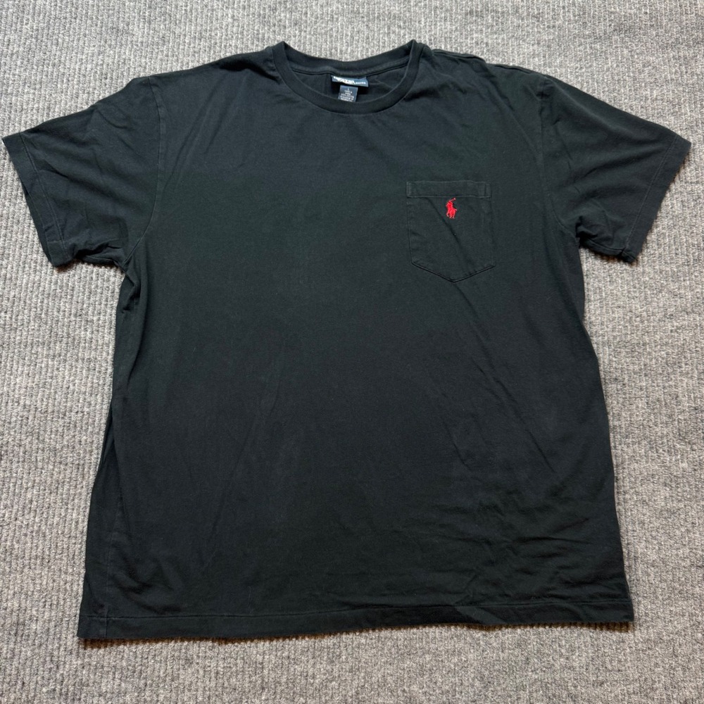 Polo‎ Ralph Lauren Mens Large Black Pocket T-Shirt Red Pony Logo Cotton Tee